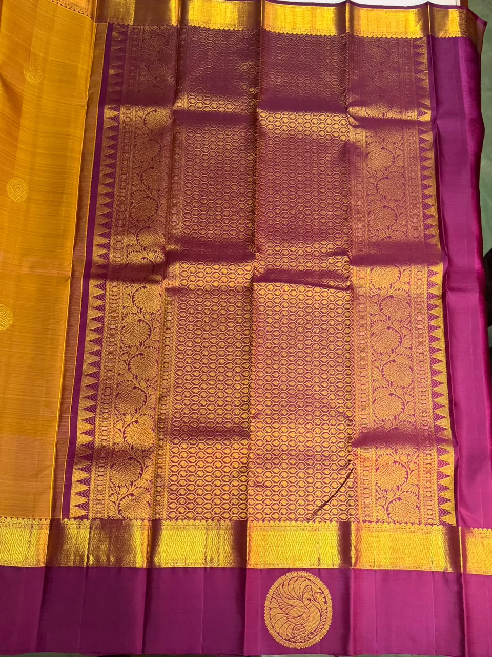 Olive green and purple Pure Vintage Kanchipuram Silk saree - PPURE128