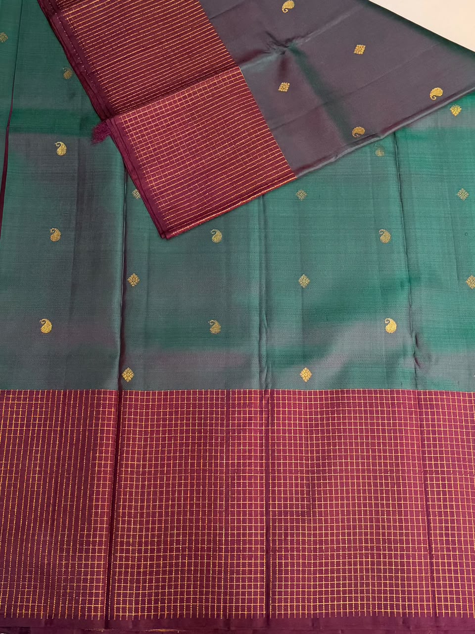 Peacock blue and purple Pure Vintage Kanchipuram Silk saree - PPURE130