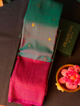 Peacock blue and purple Pure Vintage Kanchipuram Silk saree - PPURE130