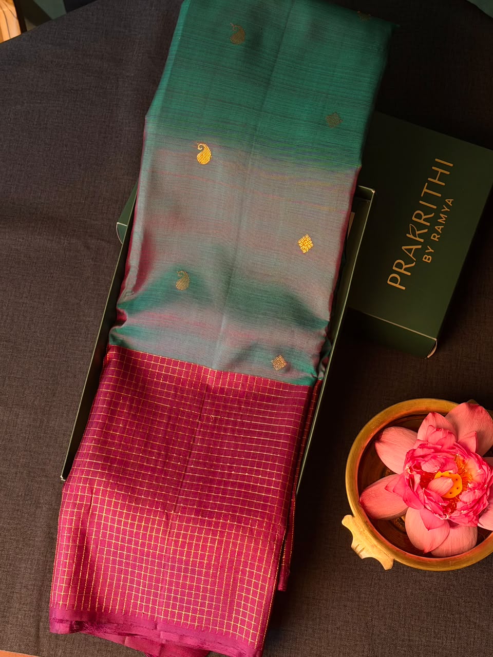 Peacock blue and purple Pure Vintage Kanchipuram Silk saree - PPURE130