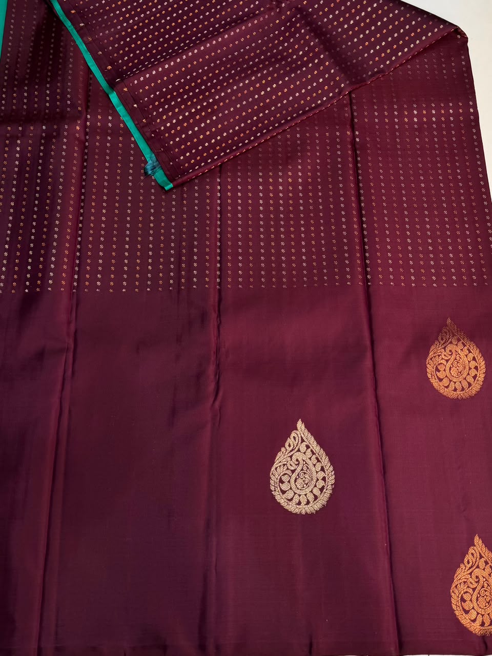 Maroon and aqua Green Pure Kanchipuram Silk saree - PPURE131