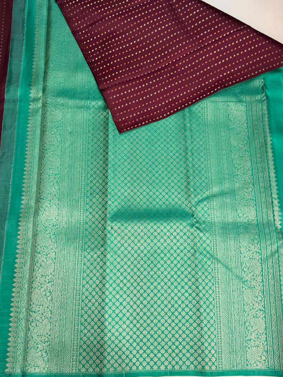 Maroon and aqua Green Pure Kanchipuram Silk saree - PPURE131