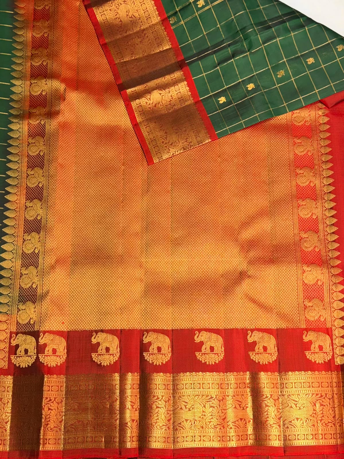 Green and Red Pure Vintage Kanchipuram Silk saree - PPURE123