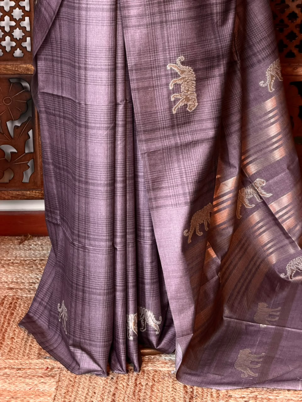 Tiger woven Tusser Silk saree- PBR62E