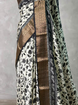 White and black Dola silk saree- PBR57F1