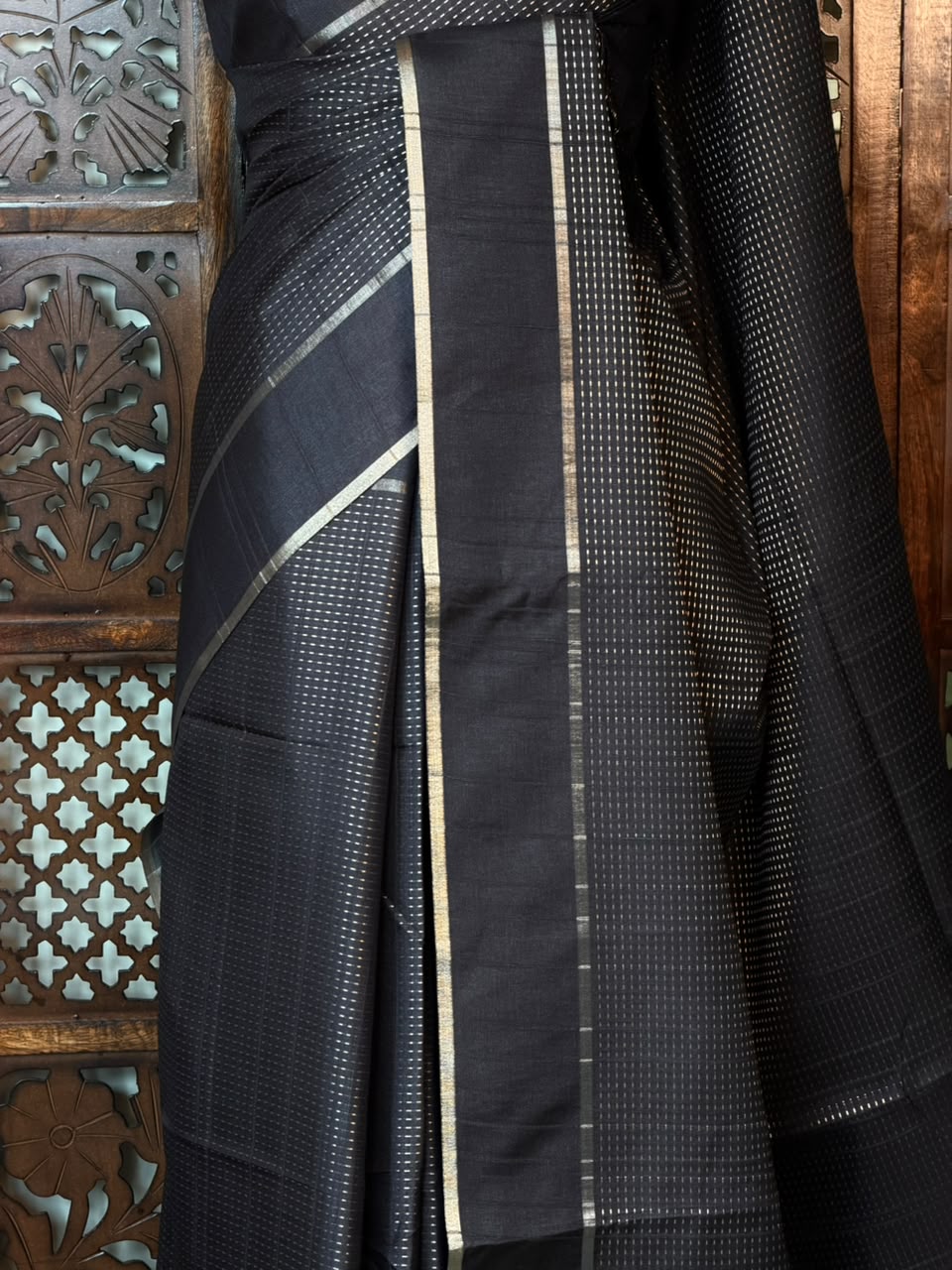 Black Tusser Silk saree- PBR63
