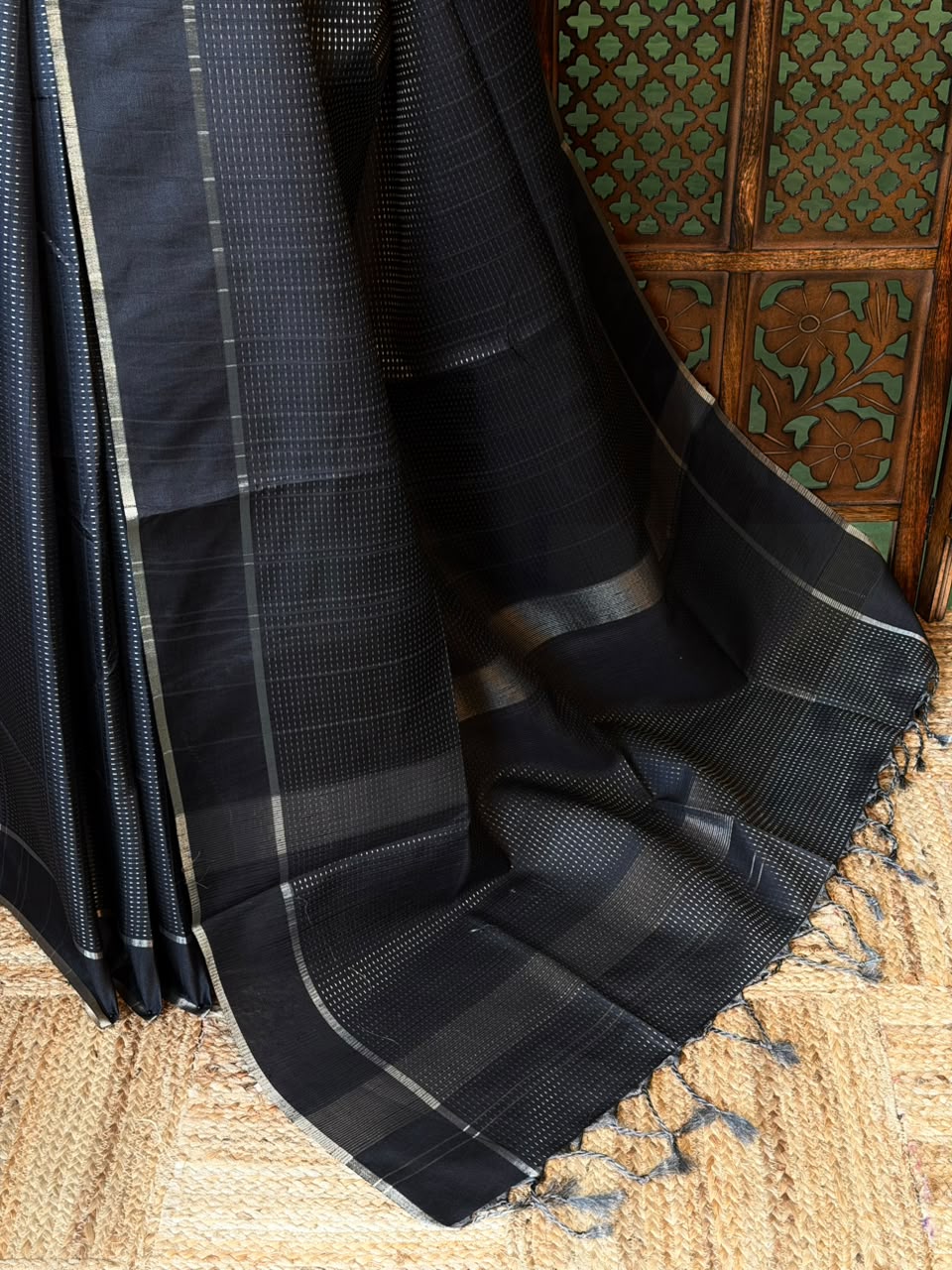Black Tusser Silk saree- PBR63