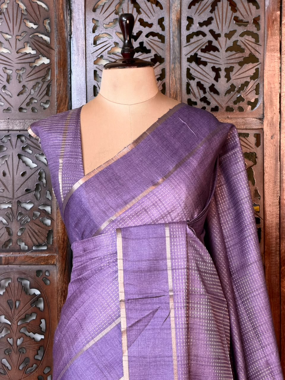 Lavender Tusser Silk saree- PBR63G