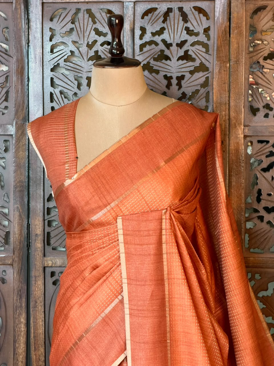 Rust Shade Tusser Silk saree- PBR63F