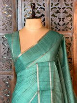 Mint Teal Shade Tusser Silk saree- PBR63E