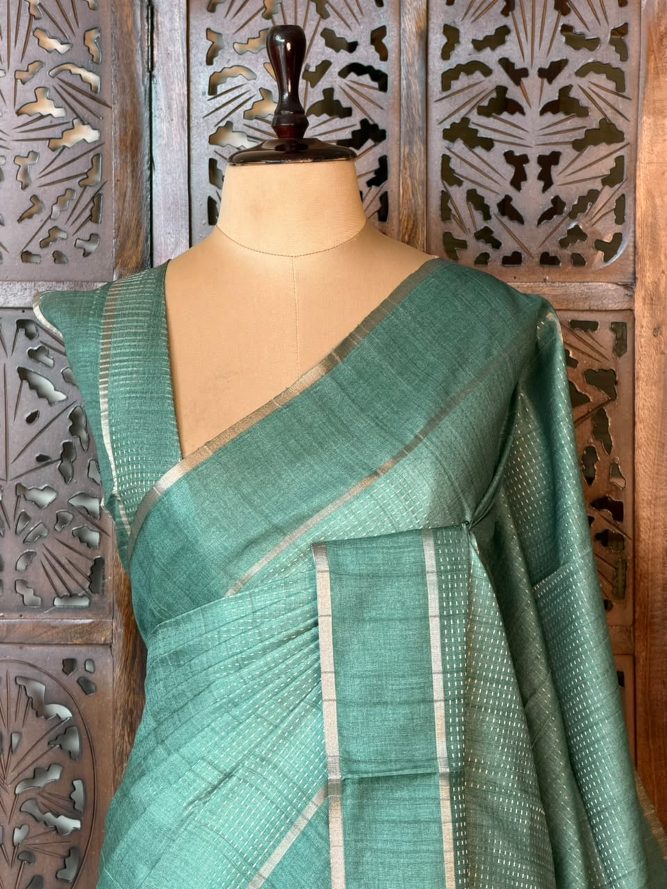 Mint Teal Shade Tusser Silk saree- PBR63E
