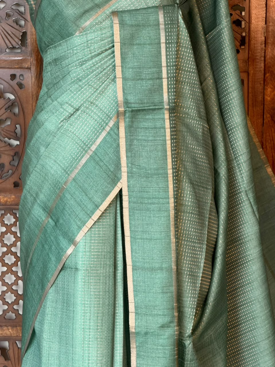 Mint Teal Shade Tusser Silk saree- PBR63E
