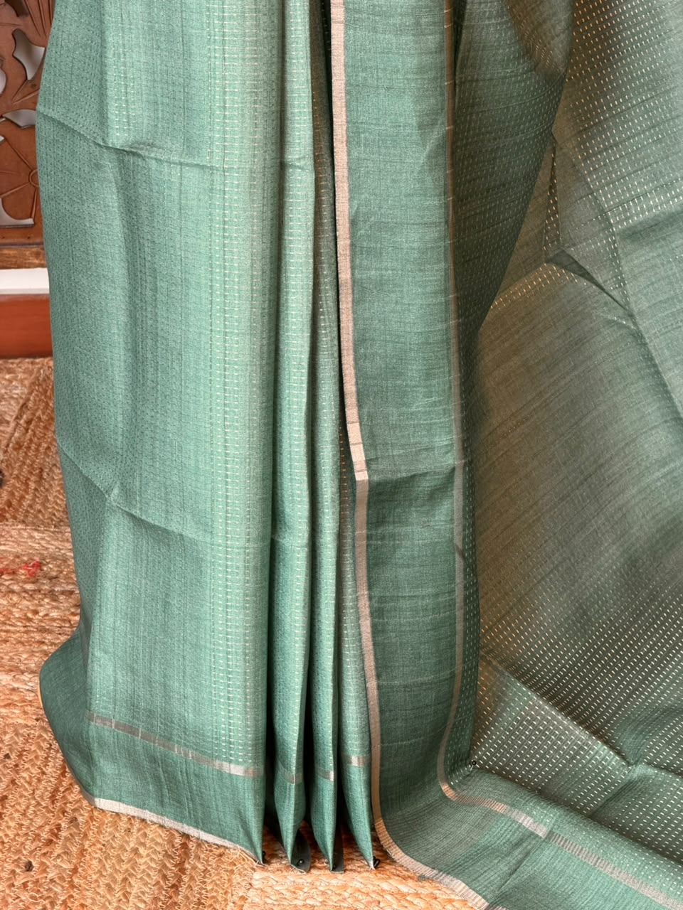 Mint Teal Shade Tusser Silk saree- PBR63E