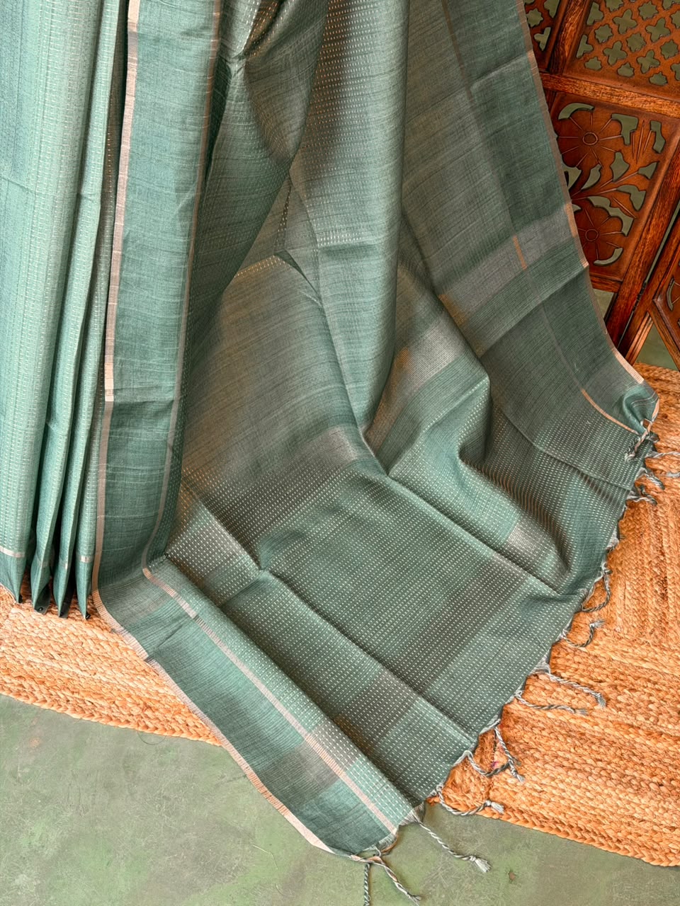 Mint Teal Shade Tusser Silk saree- PBR63E