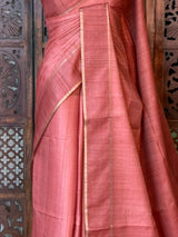 Peach Tusser Silk saree- PBR63C
