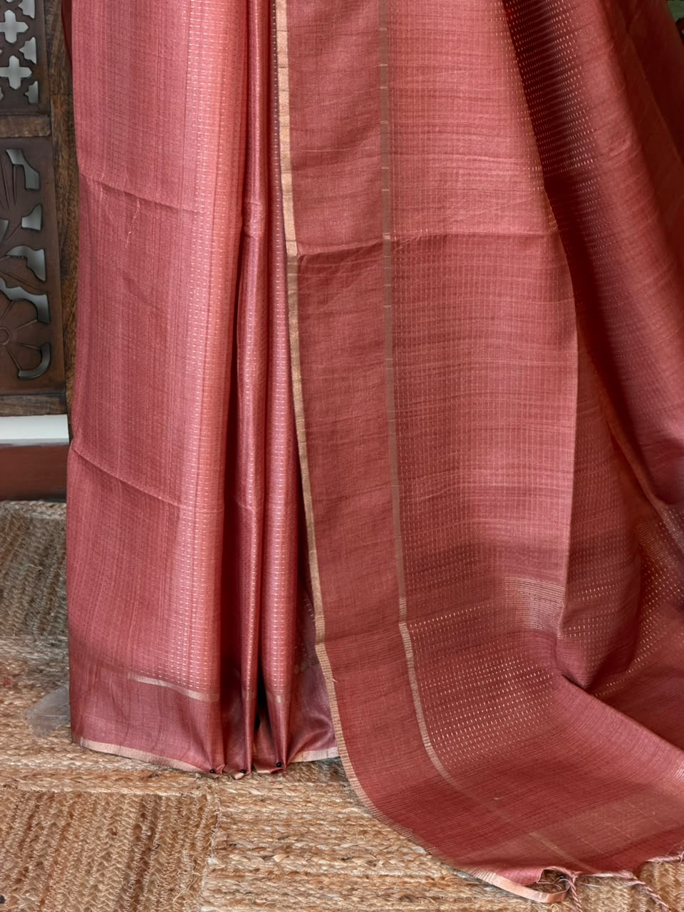Peach Tusser Silk saree- PBR63C