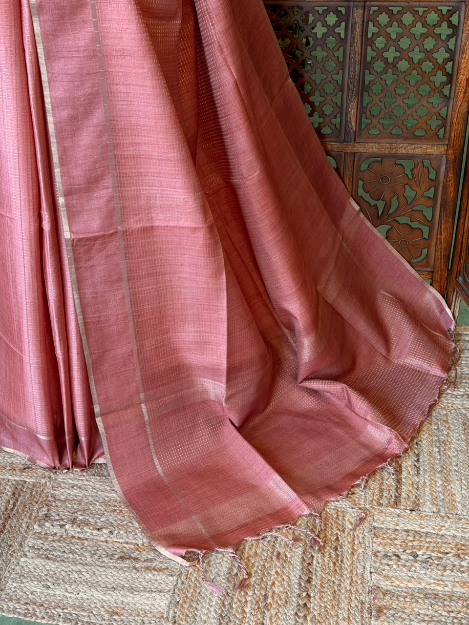 Peach Tusser Silk saree- PBR63C