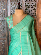 Aqua GreenTusser Silk saree- PBR63B