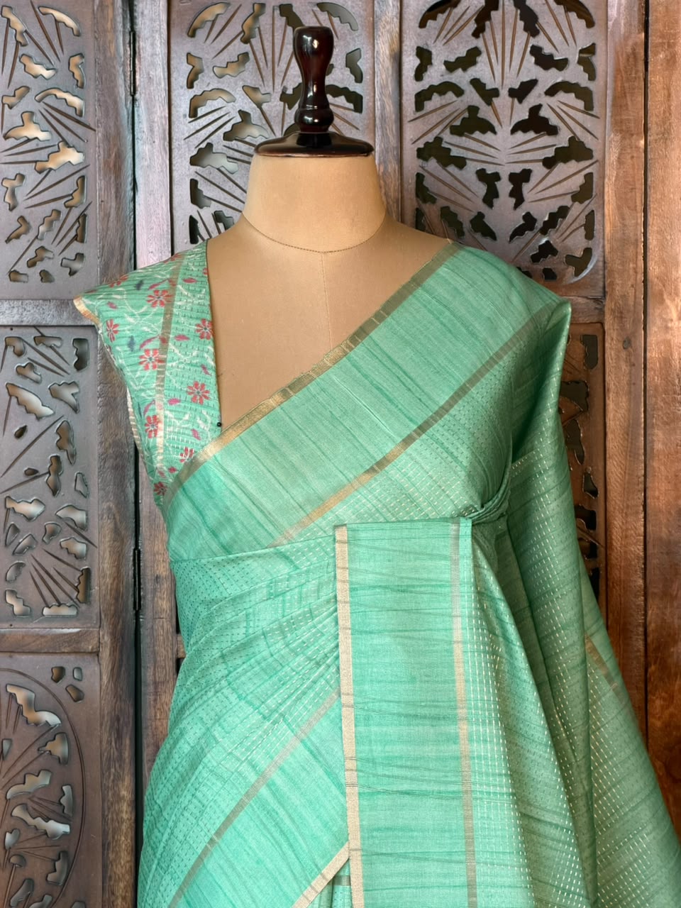 Aqua GreenTusser Silk saree- PBR63B