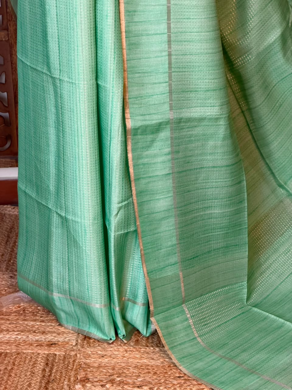 Aqua GreenTusser Silk saree- PBR63B