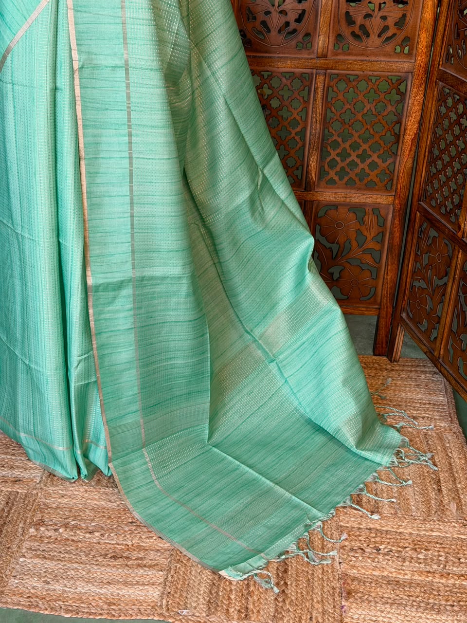 Aqua GreenTusser Silk saree- PBR63B