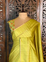Lemon Green Tusser Silk saree- PBR63A
