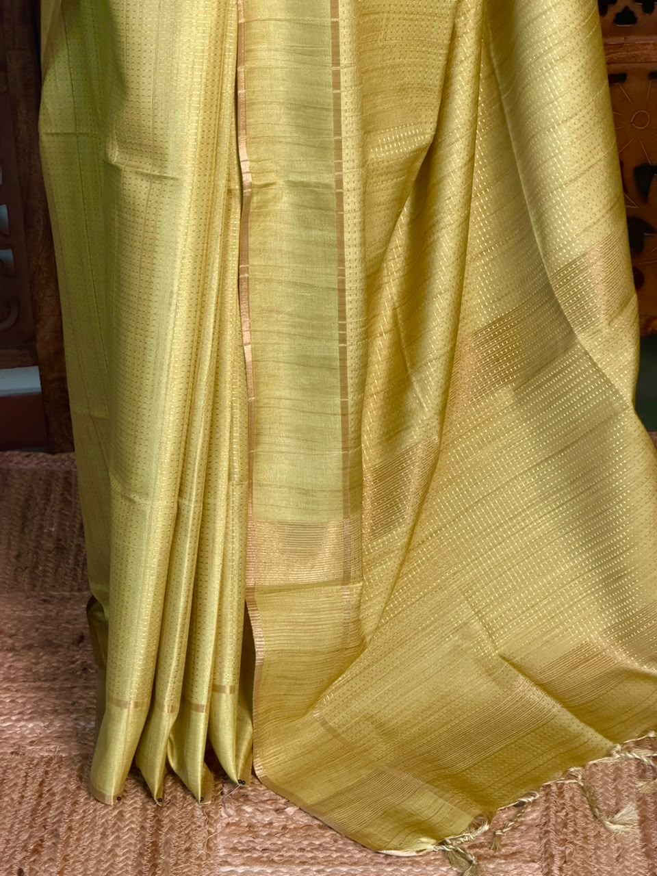 Lemon Green Tusser Silk saree- PBR63A