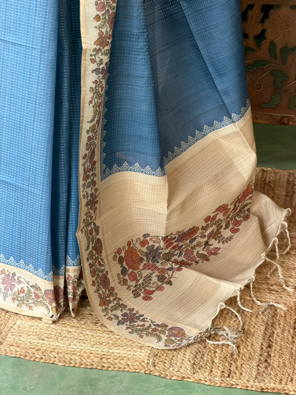 Blue Tusser Silk saree- PBR63H