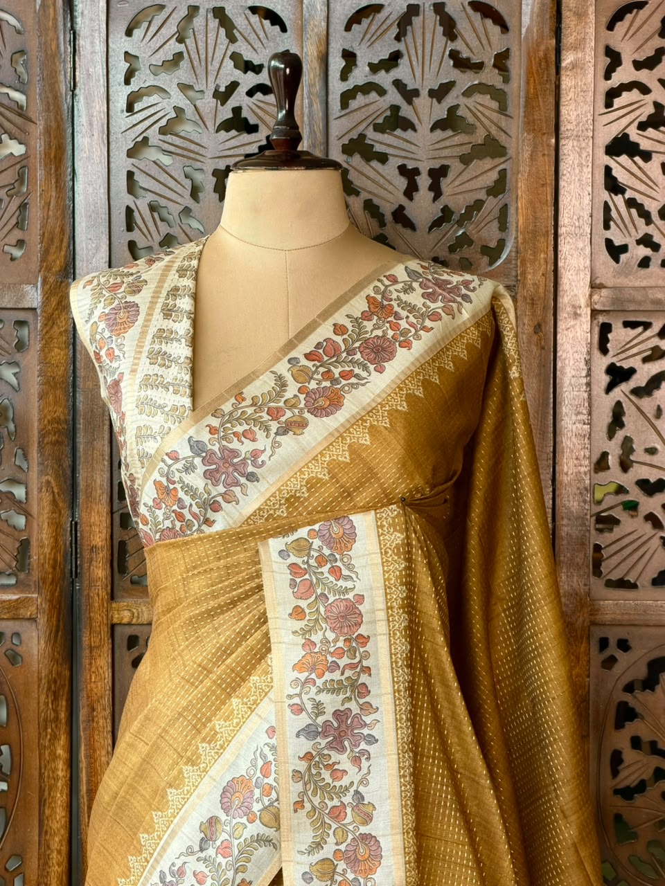 Mustard yellow Tusser Silk saree- PBR63I