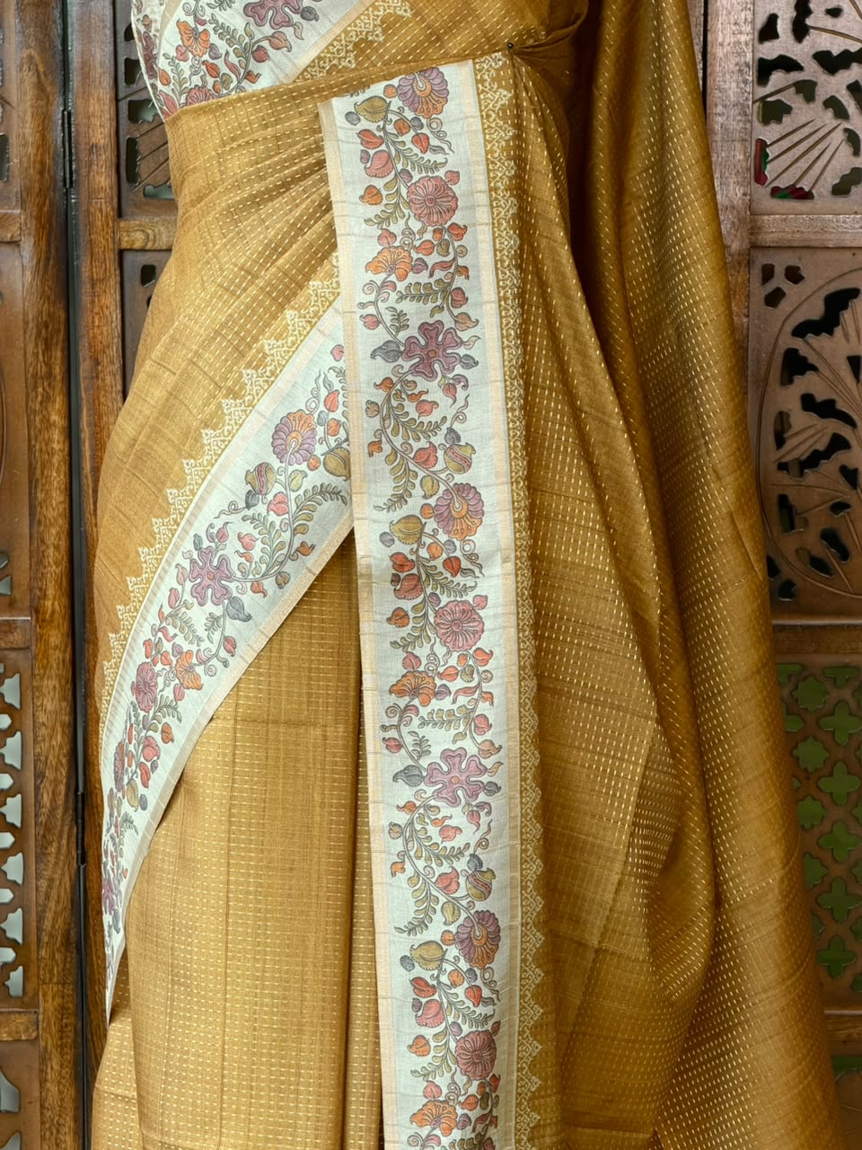 Mustard yellow Tusser Silk saree- PBR63I