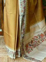 Mustard yellow Tusser Silk saree- PBR63I