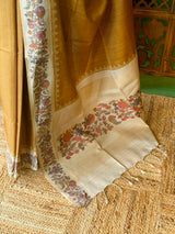Mustard yellow Tusser Silk saree- PBR63I