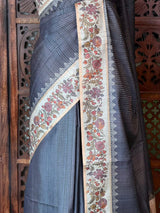 Grey Tusser Silk saree- PBR63J