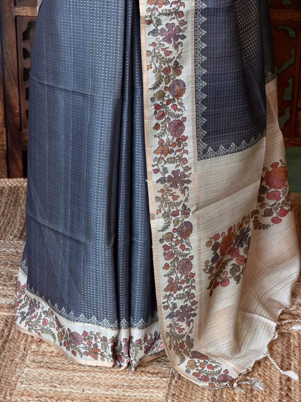 Grey Tusser Silk saree- PBR63J