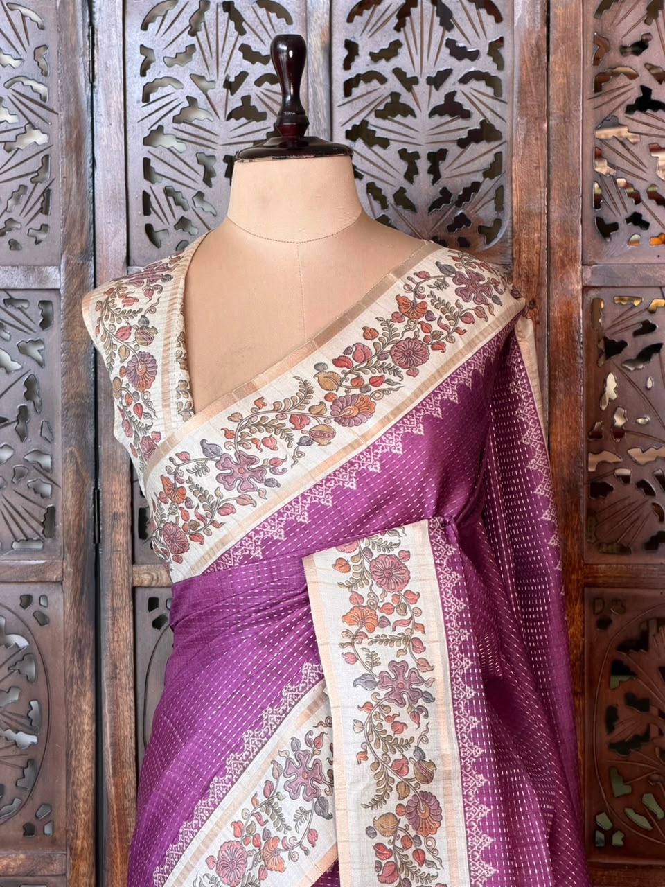 Purple Tusser Silk saree- PBR63K