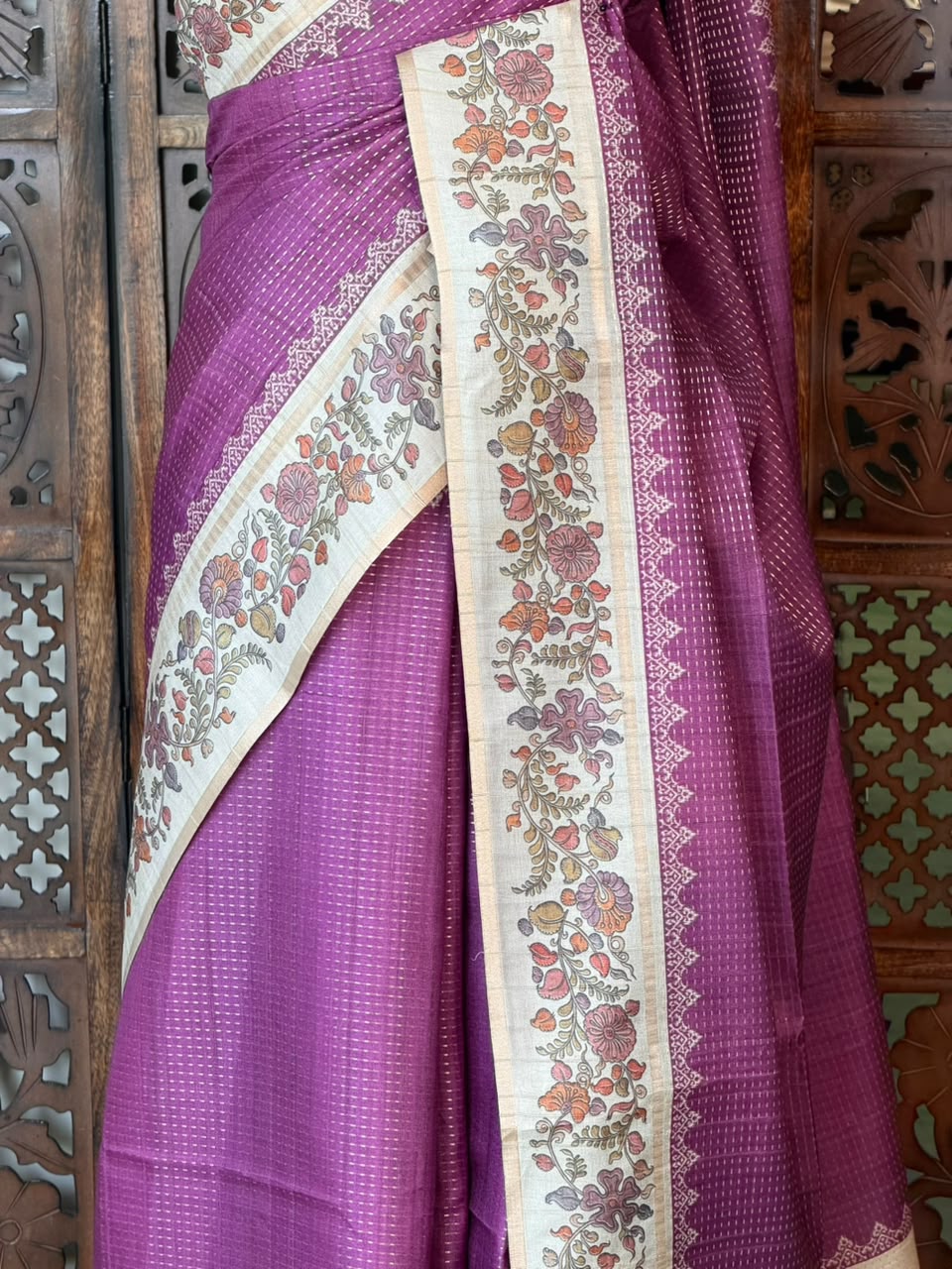 Purple Tusser Silk saree- PBR63K