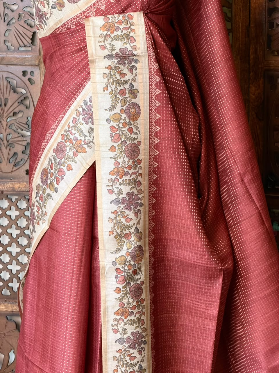 Maroon Tusser Silk saree- PBR63L