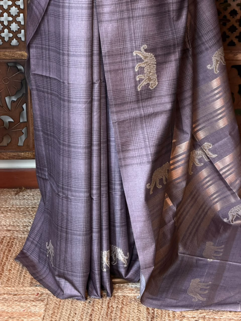 Tiger woven Tusser Silk saree- PBR62D