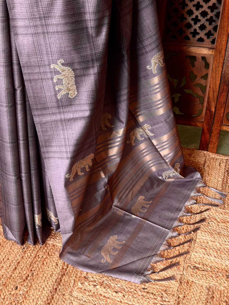 Tiger woven Tusser Silk saree- PBR62D
