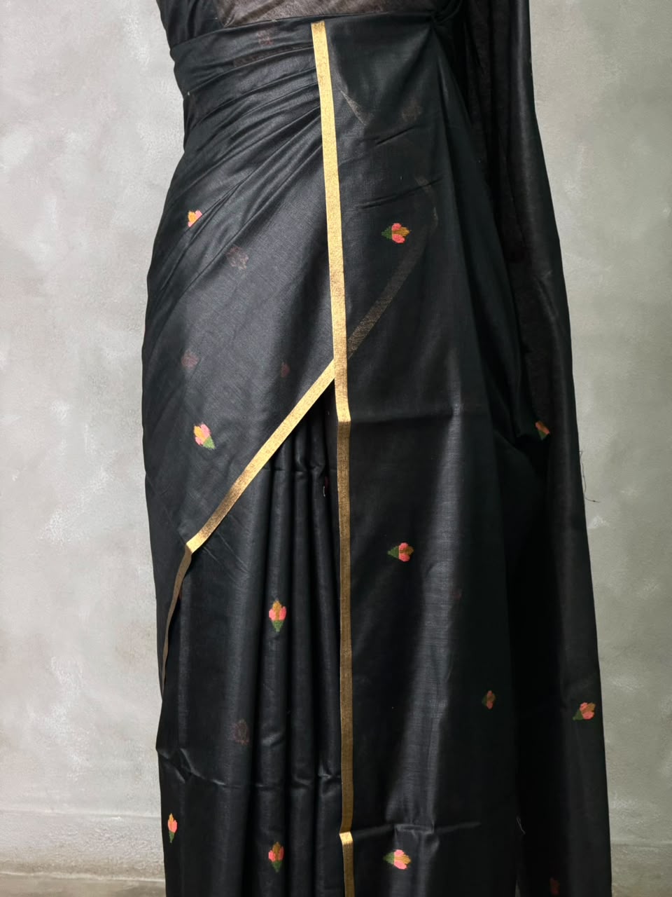Black Chanderi silk cotton Jamdani woven saree- PBRJ10