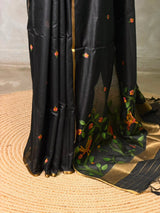 Black Chanderi silk cotton Jamdani woven saree- PBRJ10