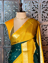 Green and yellow Semi banarasi silksaree -PFAZ14