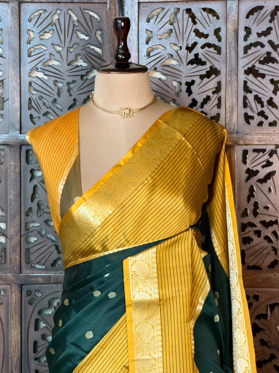 Green and yellow Semi banarasi silksaree -PFAZ14