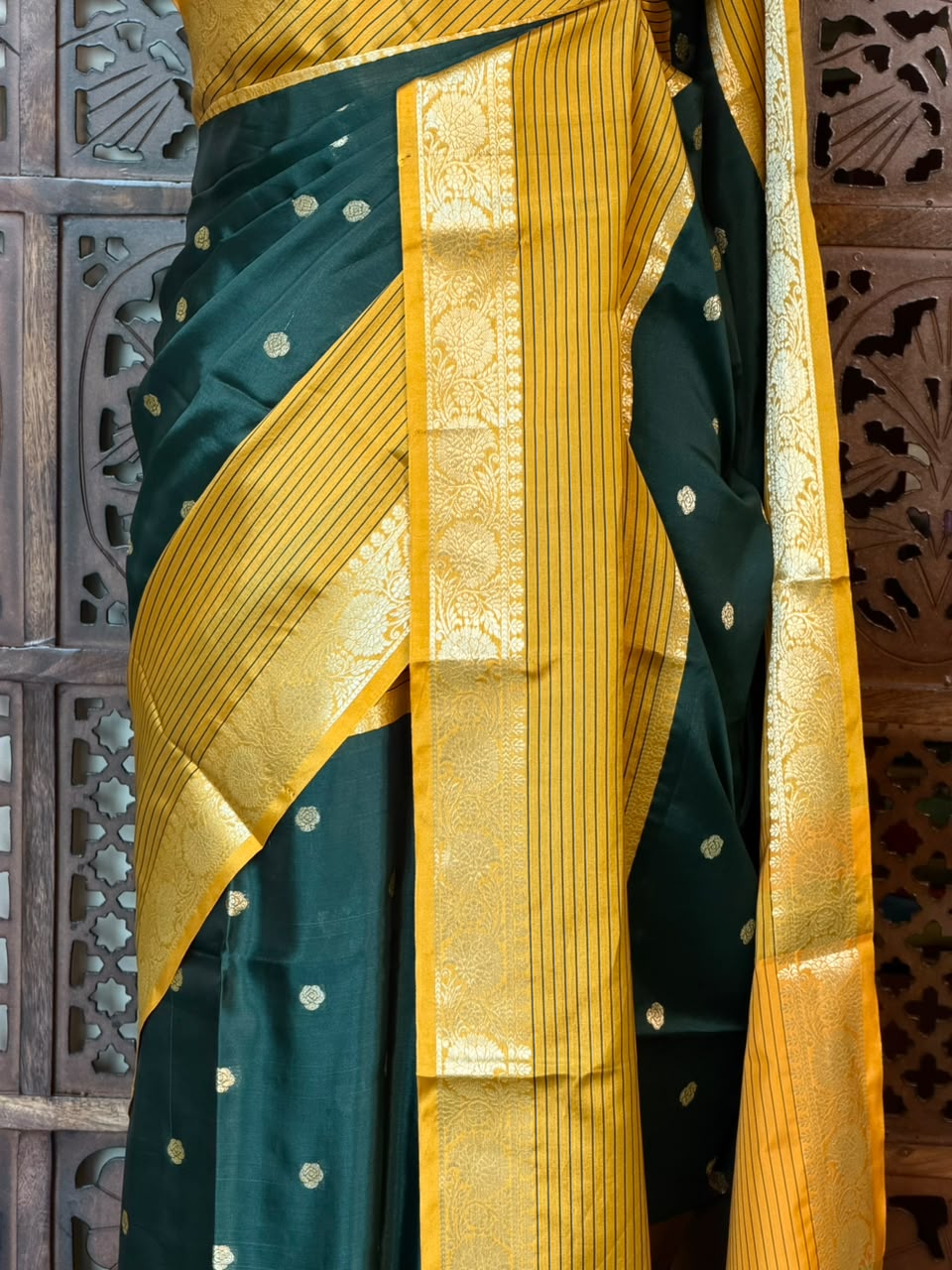 Green and yellow Semi banarasi silksaree -PFAZ14