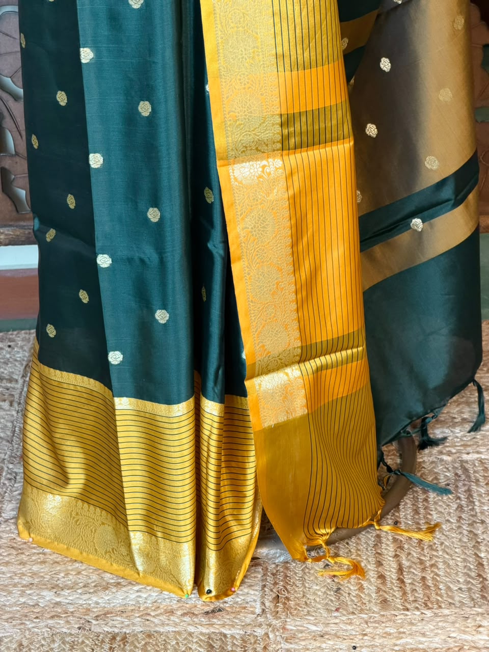 Green and yellow Semi banarasi silksaree -PFAZ14
