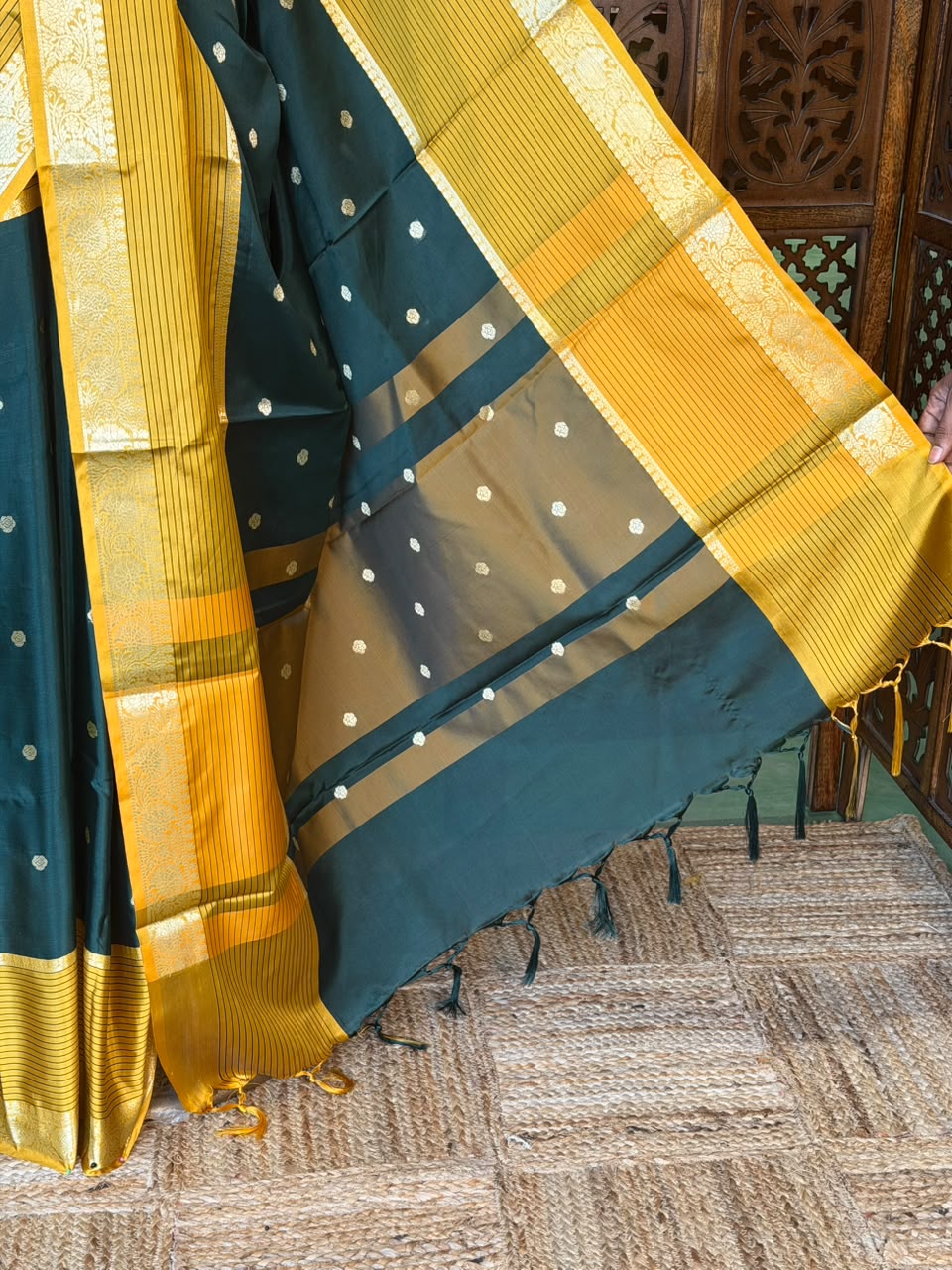 Green and yellow Semi banarasi silksaree -PFAZ14