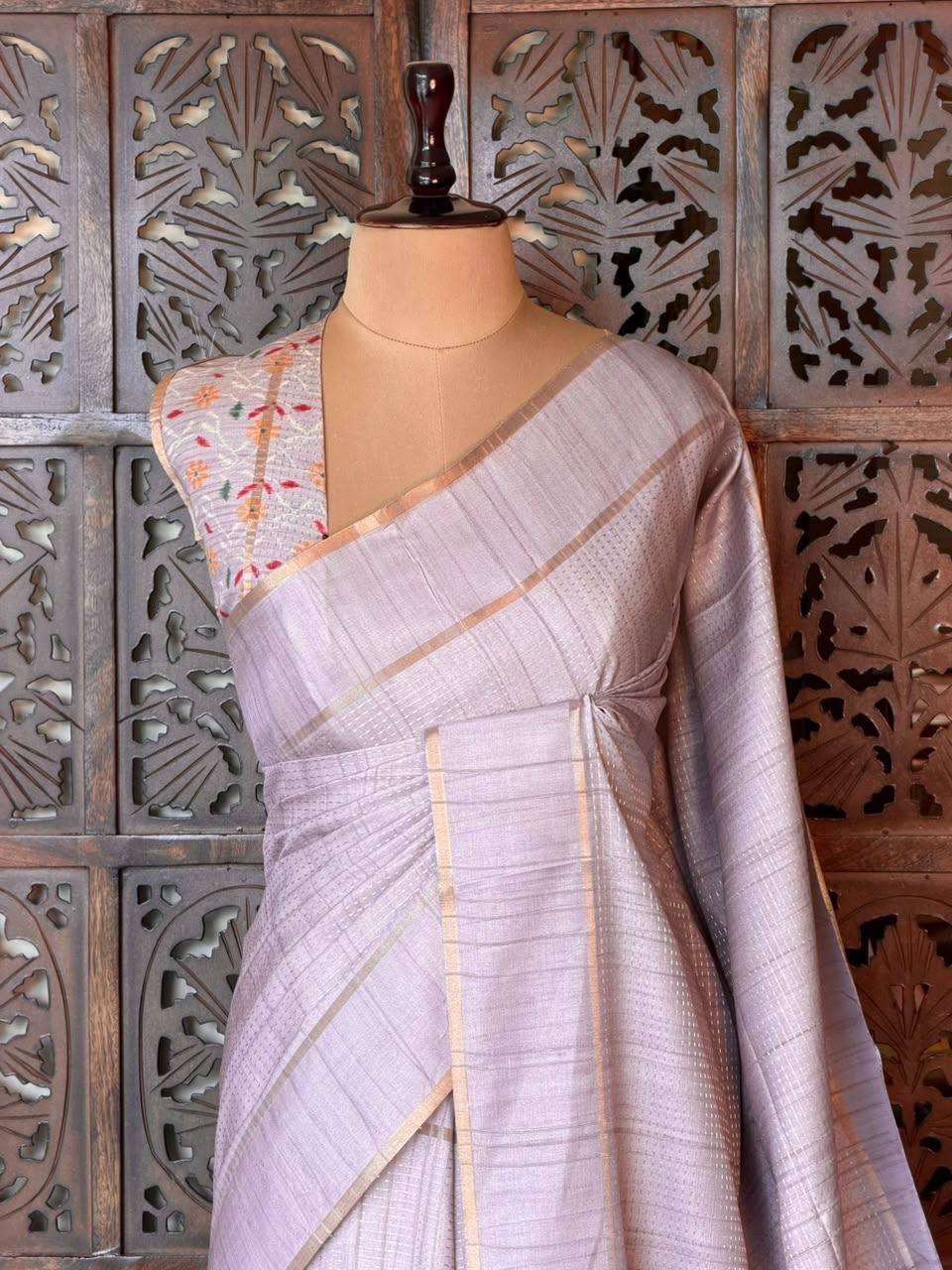 Pastal lavender Tusser Silk saree- PBR63E1
