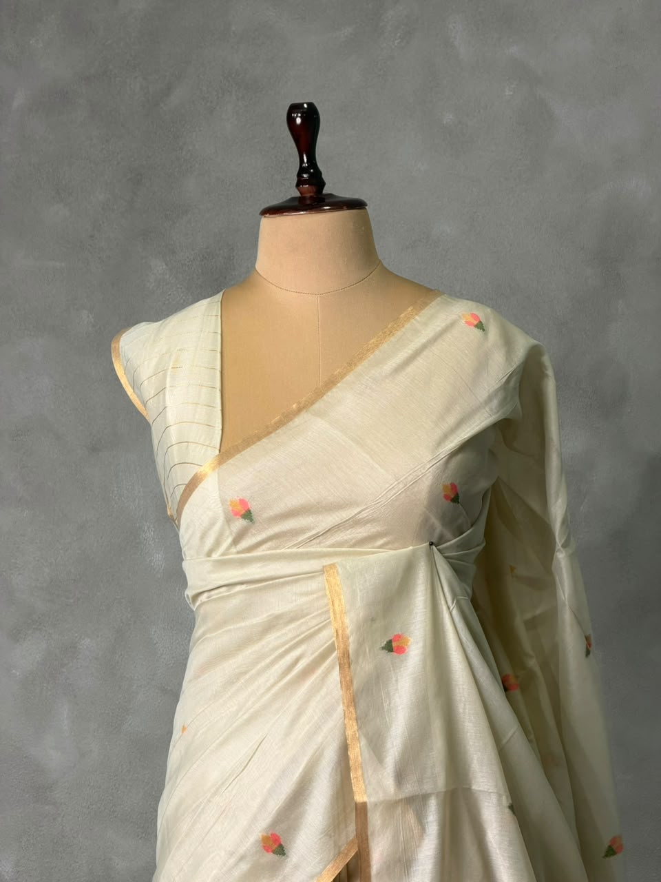 Ivory Chanderi silk cotton Jamdani woven saree- PBRJ9