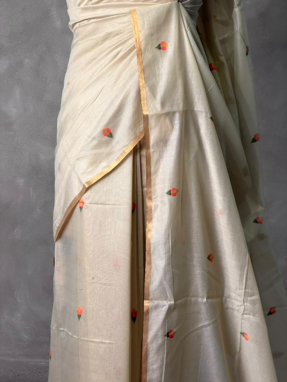 Ivory Chanderi silk cotton Jamdani woven saree- PBRJ9