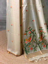 Ivory Chanderi silk cotton Jamdani woven saree- PBRJ9